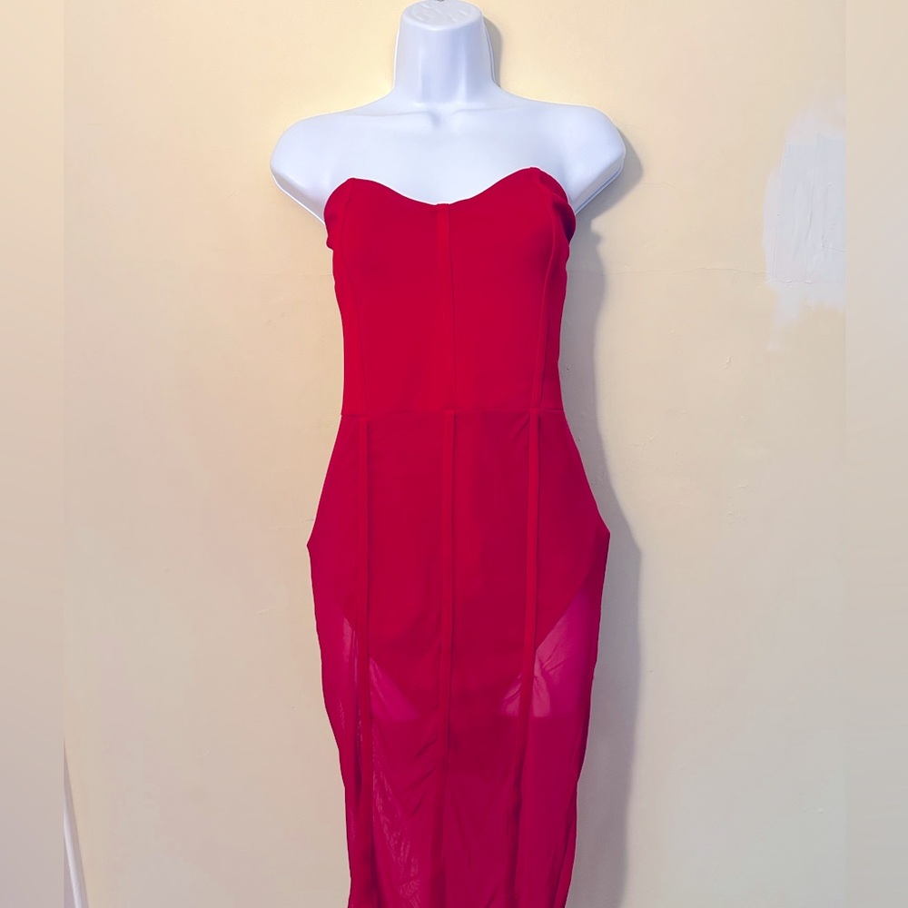 Red Mesh Bodysuit Dress